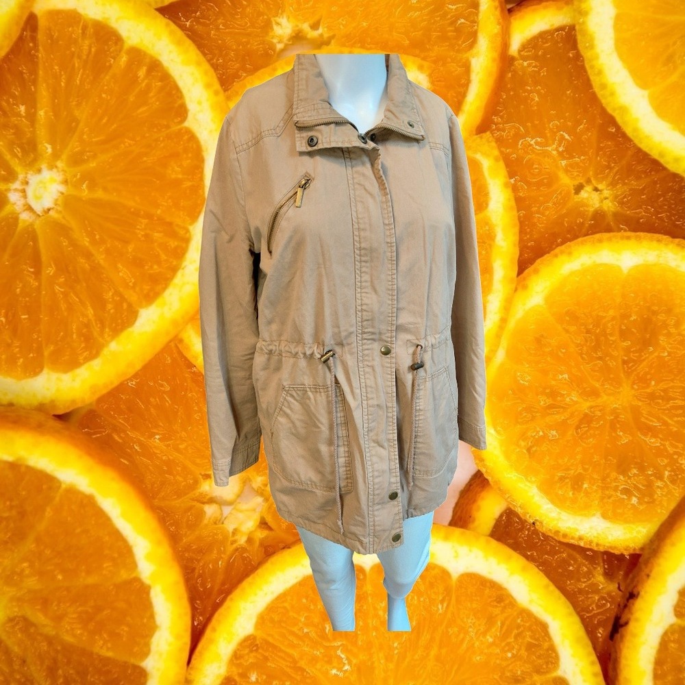 YOKI Outerwear Collection Women's Tan Utility‎ Jacket Drawstring Waist Size M